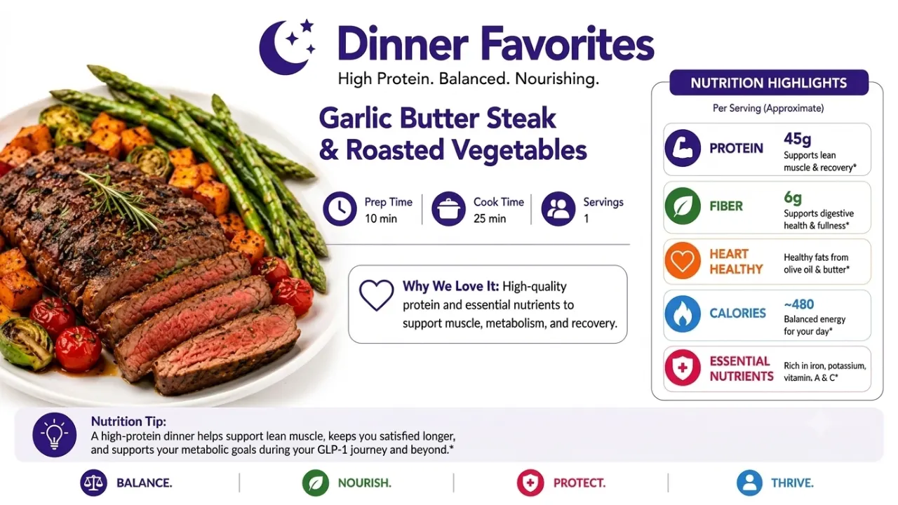 Garlic Butter Steak & Roasted Vegetables: A Restaurant Quality, High Protein Dinner That Fuels Your Body